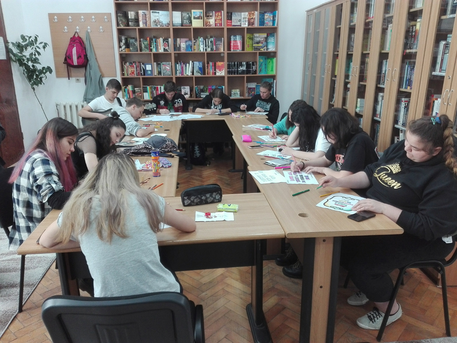 24 Aprilie 2018, elevii de la Liceul de Arte ,,Regina Maria la Sala de lectură a bibliotecii